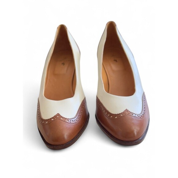 Ralph Lauren Spectator Pumps 9B Brown White Leather Made in Italy, Unworn - Picture 2 of 10